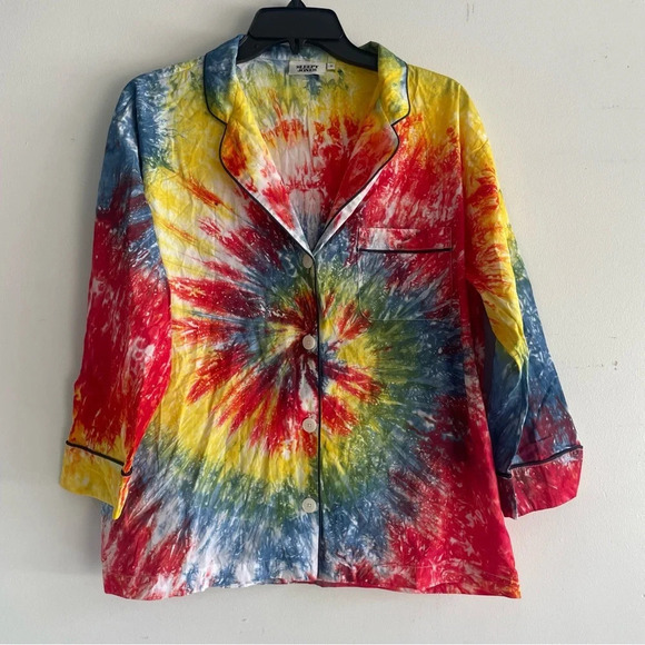 Sleepy Jones red and yellow tie dye pajama top 33277 - Picture 1 of 6